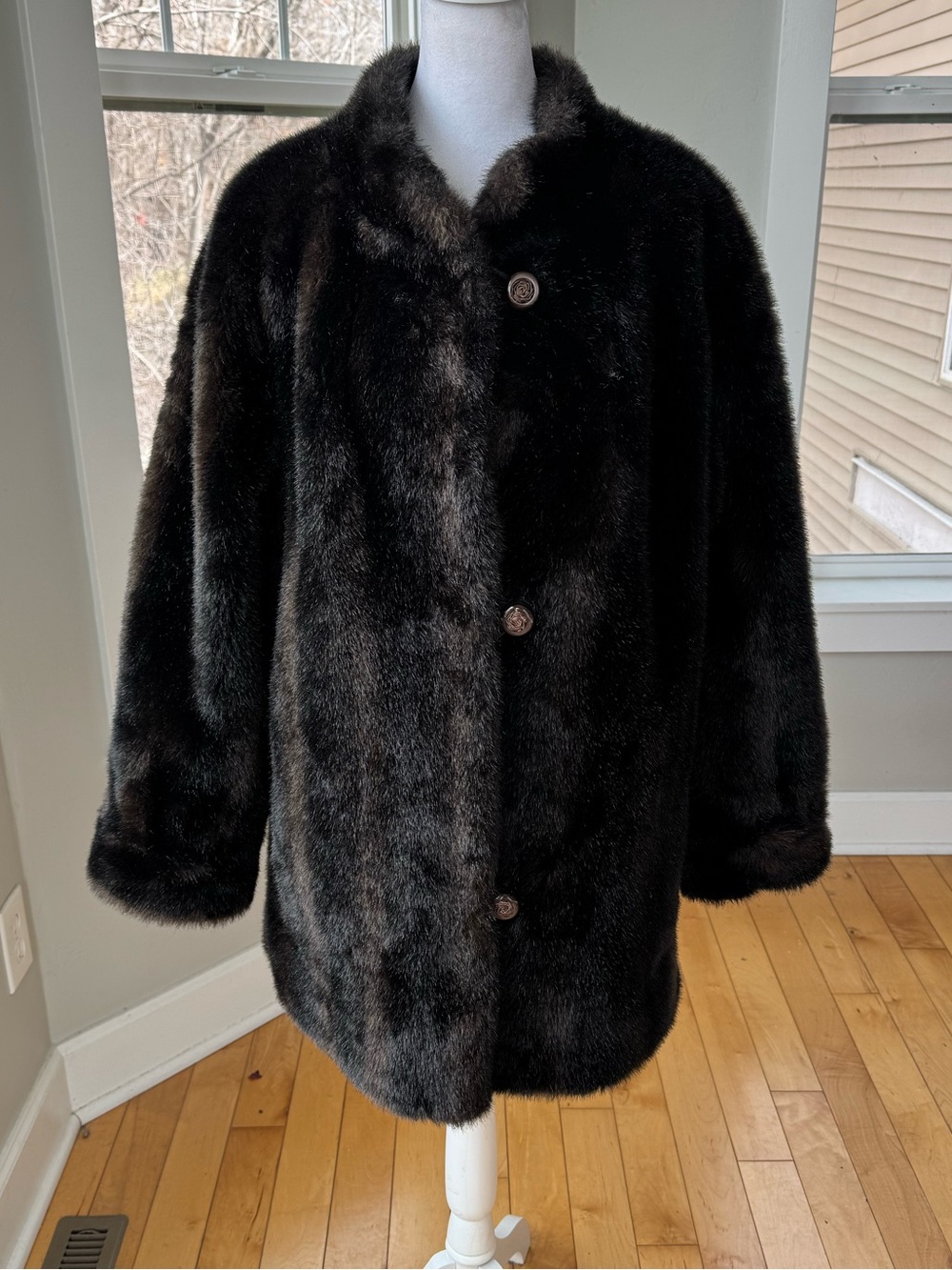 Vintage 60s 70s Brown Black Faux Fur Pea Coat